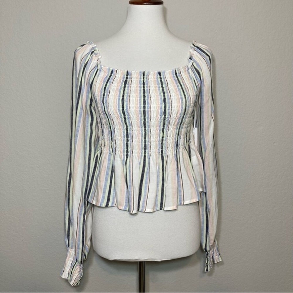 NWT CANDIES Women's Cropped Striped Smocked Lightweight Top Size Small
